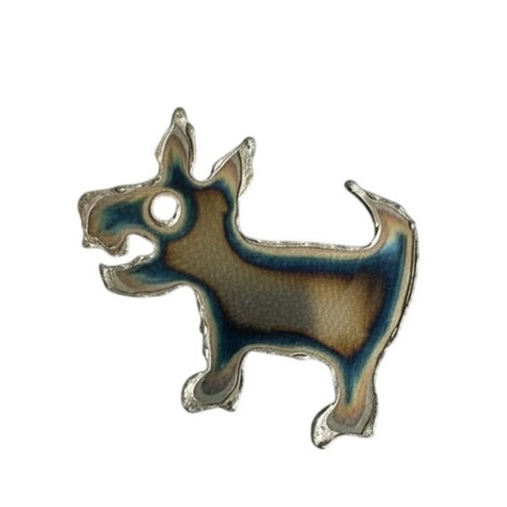 Artisan Torched Chrome Steel Dog Brooch Pin